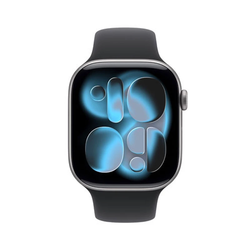 Apple Watch Series 11 (GPS + Cellulaire) avec boîtier de 46 mm en aluminium gris cosmique et bracelet sport noir avec Bell - Moyen/Grand - Financement mensuel