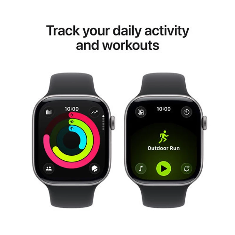 Apple Watch Series 11 (GPS + Cellulaire) avec boîtier de 46 mm en aluminium gris cosmique et bracelet sport noir avec Virgin Plus - Moyen/Grand - Financement mensuel