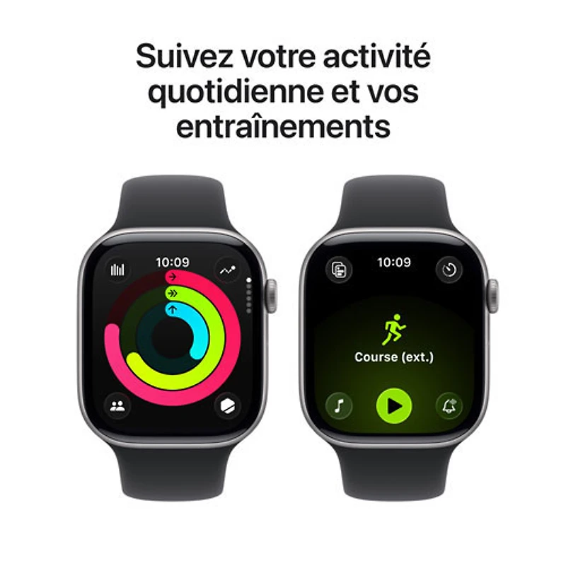 Apple Watch Series 11 (GPS + Cellulaire) avec boîtier de 46 mm en aluminium gris cosmique et bracelet sport noir avec Virgin Plus - Moyen/Grand - Financement mensuel