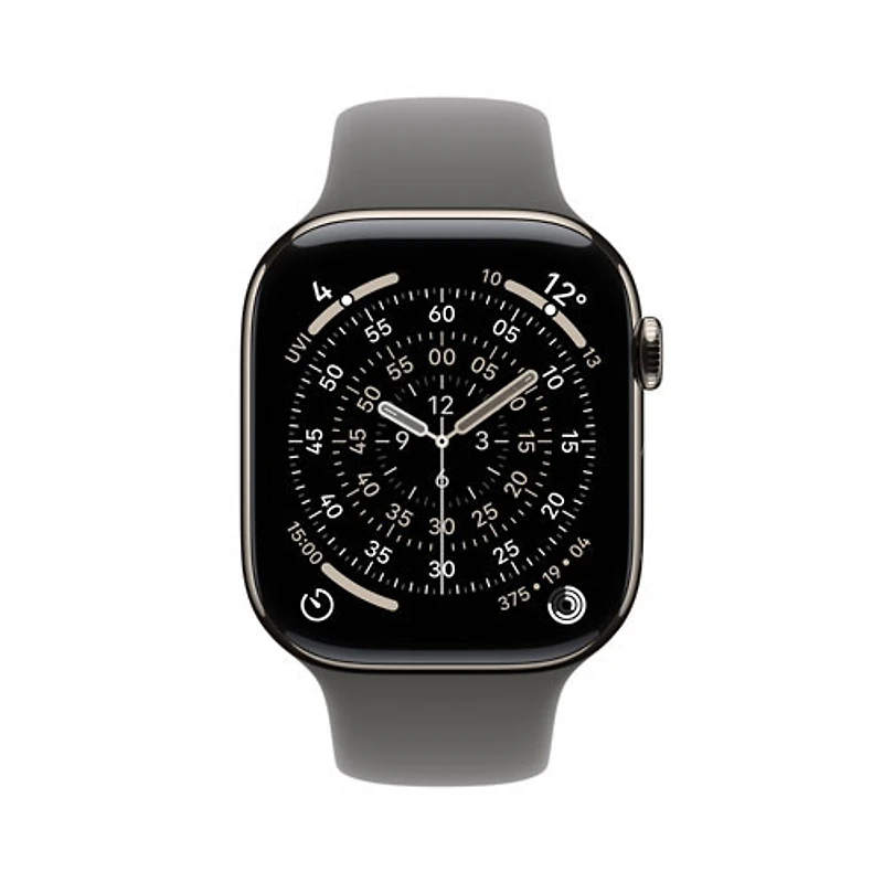 TELUS Apple Watch Series 11 (GPS + Cellular) 46mm Natural Titanium Case with Stone Grey Sport Band - Medium/Large - Monthly Financing