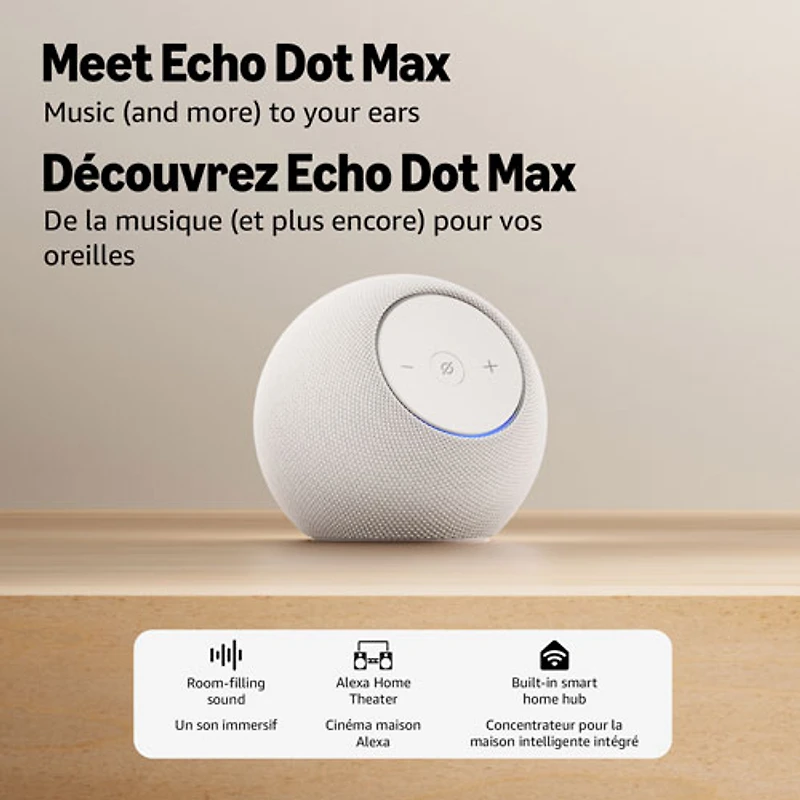 Haut-parleur intelligent Echo Dot Max d'Amazon avec Alexa+ - Blanc glacier