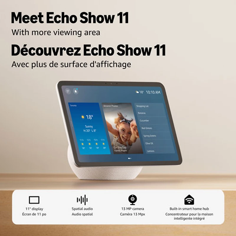 Amazon Echo Show 11 Smart Display with Spatial Audio & Alexa+ - Glacier White
