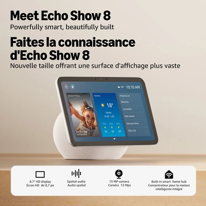 Amazon Echo Show 8 (4th Gen) Smart Display with Spatial Audio & Alexa+ - Glacier White