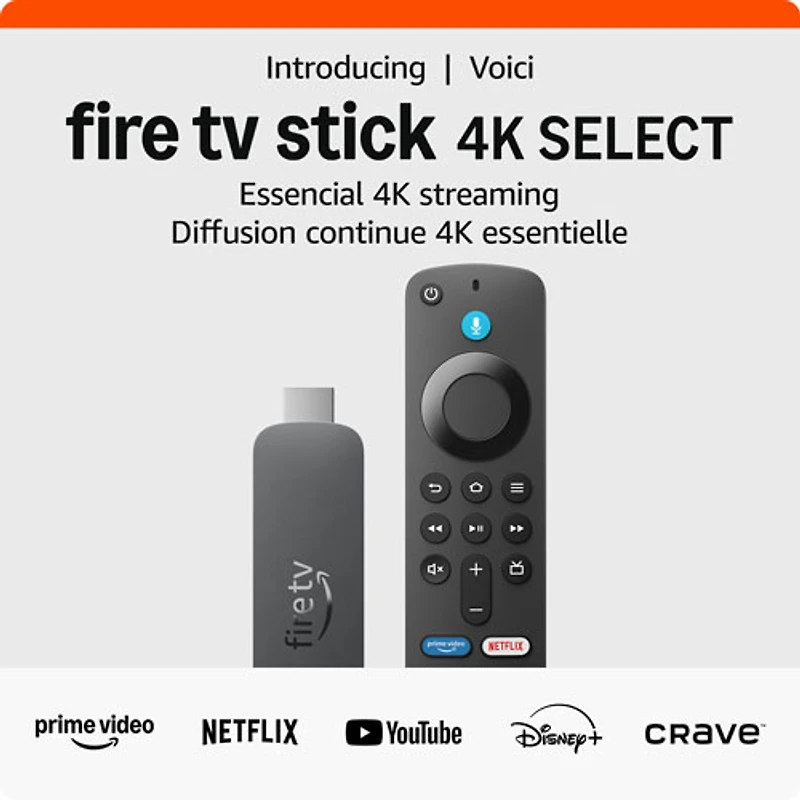 Lecteur multimédia Fire TV Stick 4K Select (2025) d'Amazon avec télécommande vocale Alexa