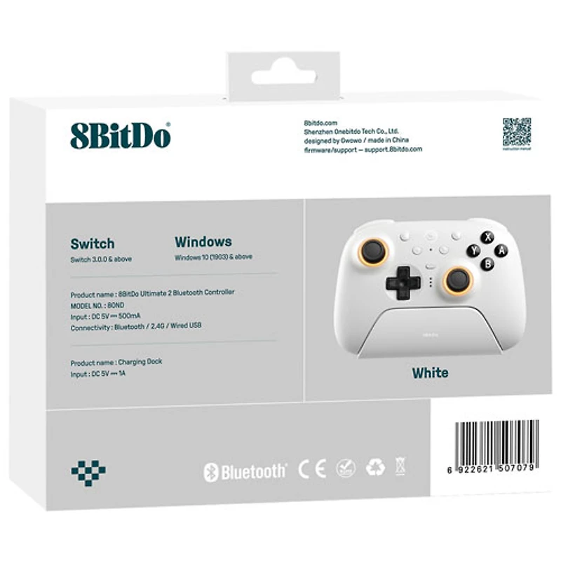 8BitDo Ultimate 3 Bluetooth Controller for Switch/Switch 2/Windows/Android/iOS - White