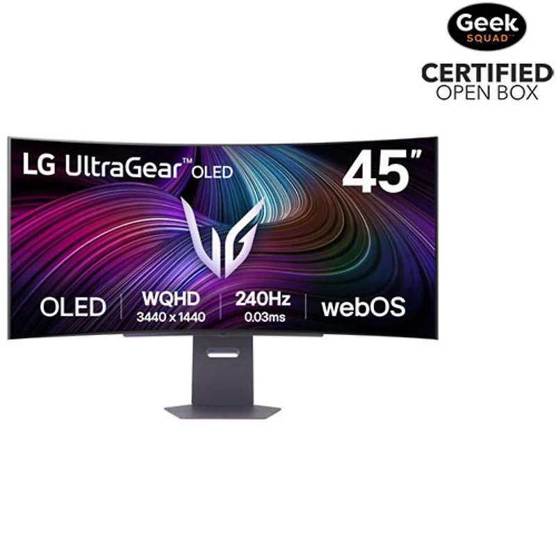 Open Box - LG UltraGear 45" WQHD 240Hz 0.03ms GTG Curved OLED G-Sync FreeSync Gaming Monitor (45GX90SA-B) - Black