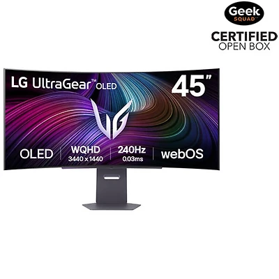 Open Box - LG UltraGear 45" WQHD 240Hz 0.03ms GTG Curved OLED G-Sync FreeSync Gaming Monitor (45GX90SA-B) - Black