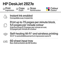 Imprimante à jet d'encre tout-en-un sans fil DeskJet 2827e de HP