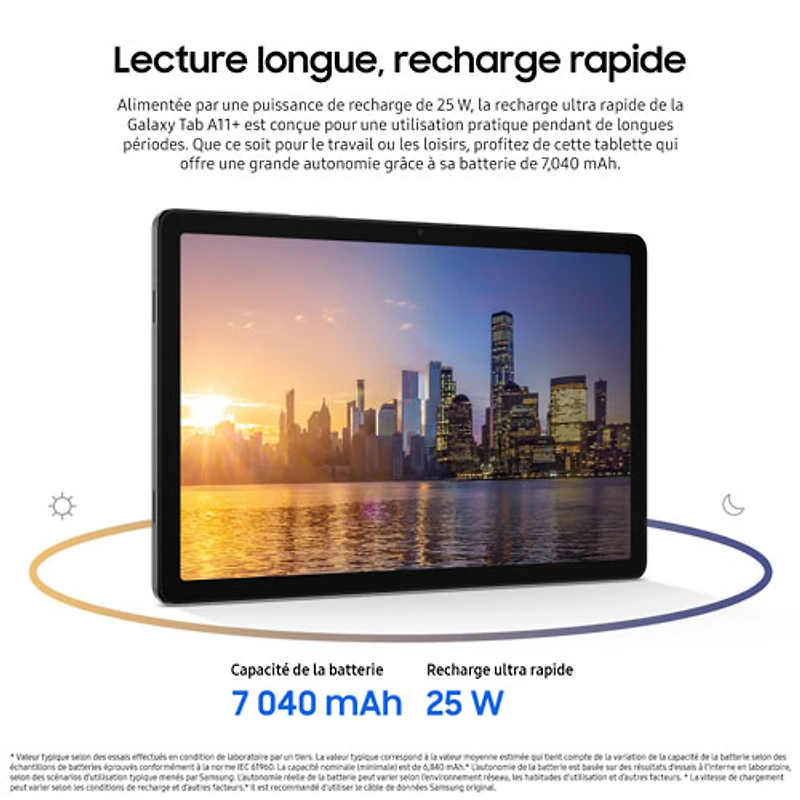 Tablette Galaxy Tab A11+ (Plus) 11 po 128 Go Android 5G de Samsung à processeur MT8775 de MediaTek - Gris
