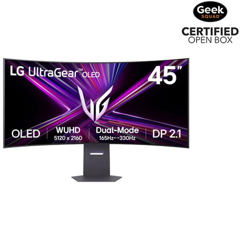 Open Box - LG UltraGear 45" 5K 330Hz 0.03ms GTG Curved OLED G-Sync FreeSync Gaming Monitor (45GX950A-B) - Black