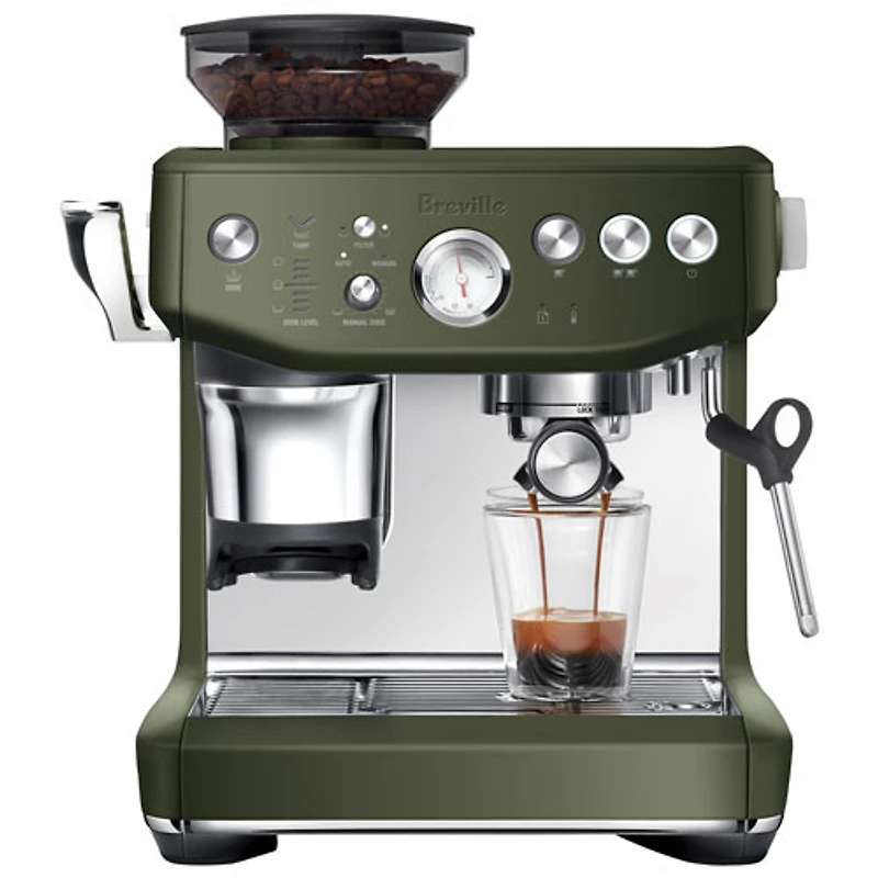 Refurbished (Good) - Breville Barista Express Impress Espresso Machine w/Frother&Coffee Grinder - Olive Tapenade - Remanufactured by Breville