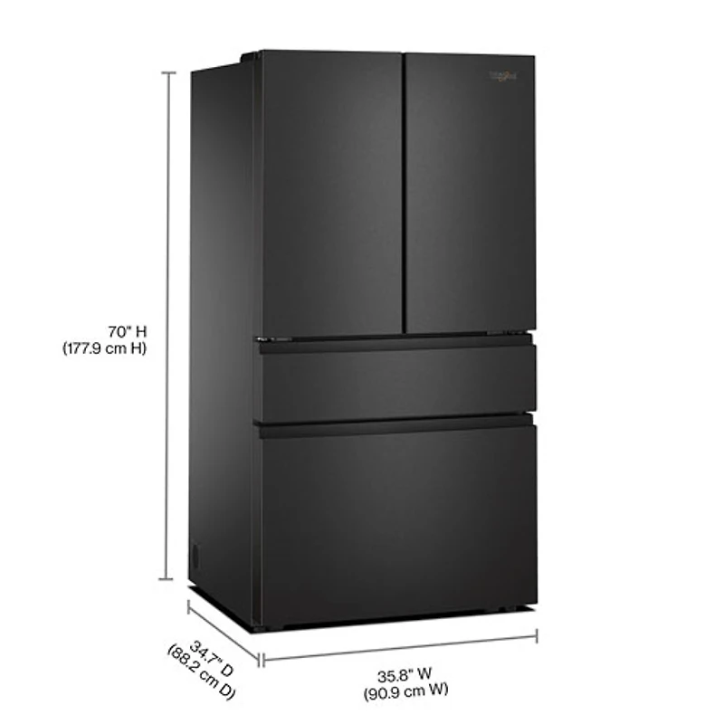 Whirlpool 36" 29.8 Cu Ft French Door Refrigerator w/ Water Dispenser (WRMF3336SV) - Print Resist Black SS