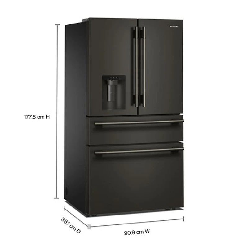 KitchenAid 36" 28.7 Cu. Ft. French Door Refrigerator w/ Water & Ice Dispenser (KRMF436SBE) - Black Ore