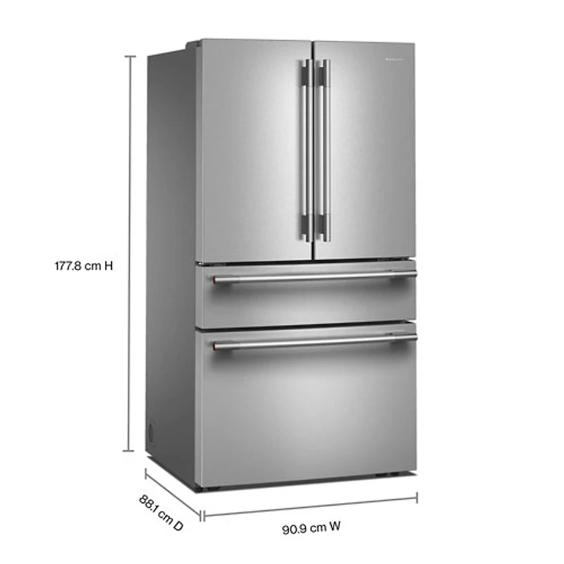 KitchenAid 36" 29.5 Cu. Ft. French Door Refrigerator w/ Water & Ice Dispenser (KRMF336SPS) - PrintShield Stainless