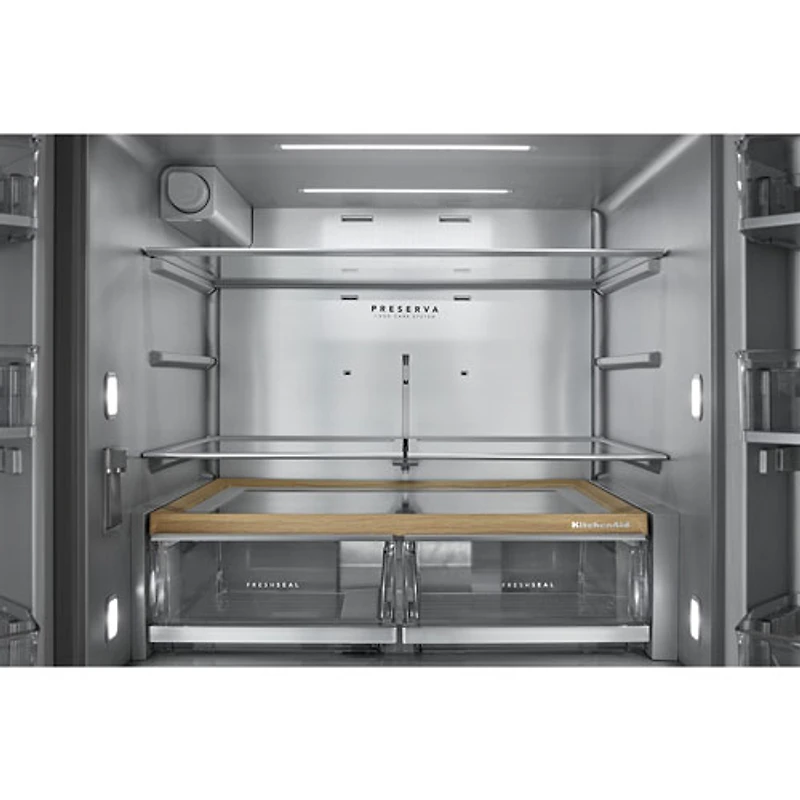 KitchenAid 36" 29.5 Cu. Ft. French Door Refrigerator w/ Water & Ice Dispenser (KRMF336SPS) - PrintShield Stainless