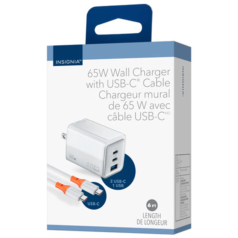 Insignia 65W 3-Port Wall Charger with USB-C Cable (NS-MW3165C2B-C) - Only at Best Buy