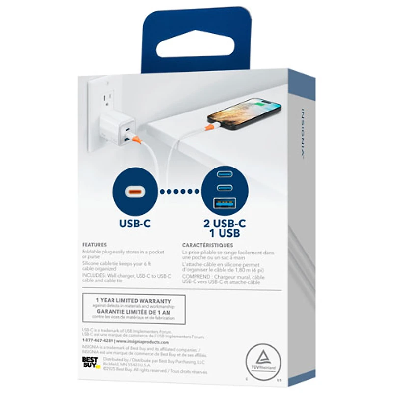 Insignia 65W 3-Port Wall Charger with USB-C Cable (NS-MW3165C2B-C) - Only at Best Buy