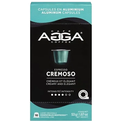 Capsules en aluminium Cremoso 1,87 oz de torréfaction moyenne d'Agga - 10 capsules