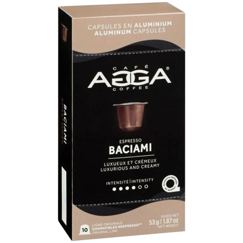 Capsules en aluminium Espresso Baciami 1,87 oz de torréfaction moyenne d'Agga - 10 capsules