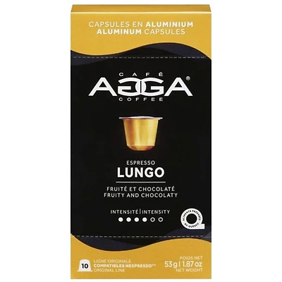 Capsules en aluminium Espresso Lungo 1,87 oz de torréfaction moyenne d'Agga - 10 capsules