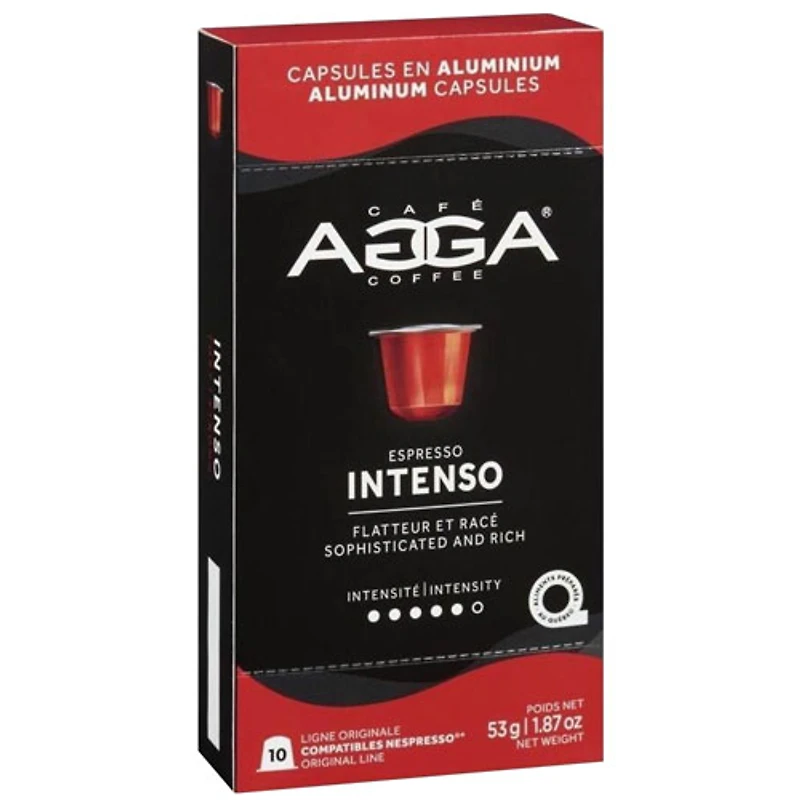 Capsules en aluminium Espresso Intenso 1,87 oz de torréfaction foncée d'Agga - 10 capsules