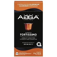 Capsules en aluminium Espresso Fortissimo 1,87 oz de torréfaction foncée d'Agga - 10 capsules