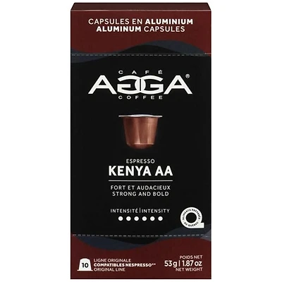 Capsules en aluminium Espresso Kenya AA 1,87 oz de torréfaction foncée d'Agga - 10 capsules