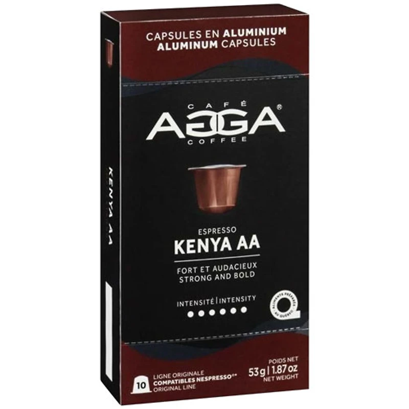 Capsules en aluminium Espresso Kenya AA 1,87 oz de torréfaction foncée d'Agga - 10 capsules