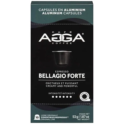 Capsules en aluminium Espresso Bellagio Forte 1,87 oz de torréfaction foncée d'Agga - 10 capsules