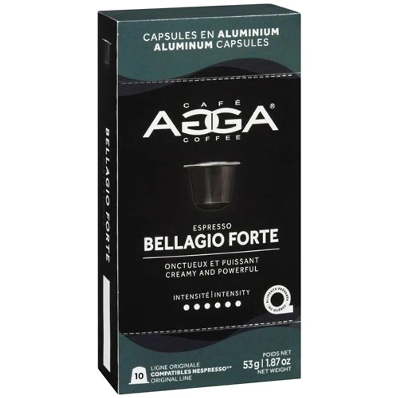 Capsules en aluminium Espresso Bellagio Forte 1,87 oz de torréfaction foncée d'Agga - 10 capsules