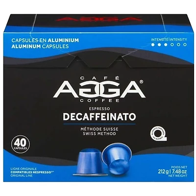 Capsules en aluminium Espresso Decaffeinato Méthode suisse 7,48 oz de torréfaction moyenne d'Agga - 40 capsules