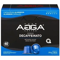 Capsules en aluminium Espresso Decaffeinato Méthode suisse 7,48 oz de torréfaction moyenne d'Agga - 40 capsules