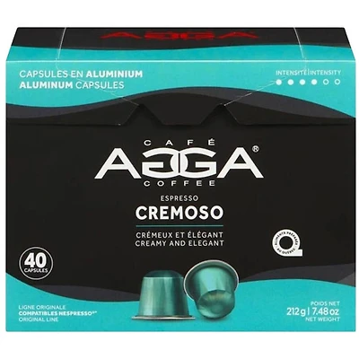 Capsules en aluminium Espresso Cremoso 7,48 oz de torréfaction moyenne d'Agga - 40 capsules