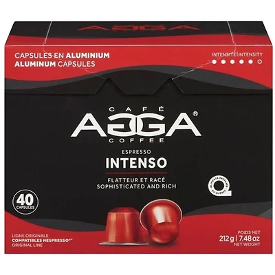 Capsules en aluminium Espresso Intenso 7,48 oz de torréfaction foncée d'Agga - 40 capsules