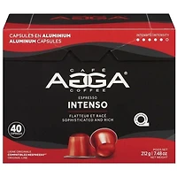 Capsules en aluminium Espresso Intenso 7,48 oz de torréfaction foncée d'Agga - 40 capsules