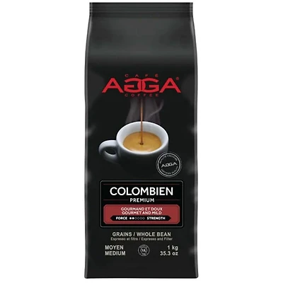 Grains entiers d'espresso de torréfaction moyenne/foncée Colombien Premium d'Agga - 35,3 oz (1 kg)