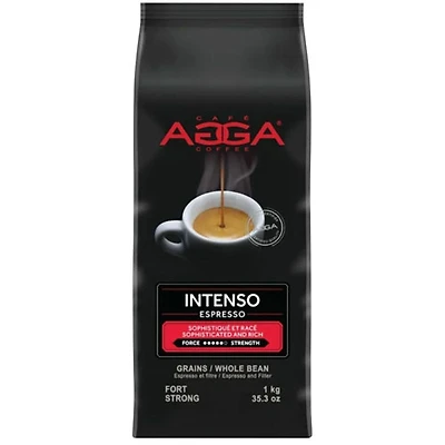 Grains de café entiers de torréfaction foncée Intenso d'Agga - 35,3 oz (1 kg)