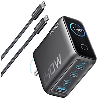 Chargeur mural USB-C GaN PD à 4 ports 140 W d'Anker avec câble USB-C - Gris foncé