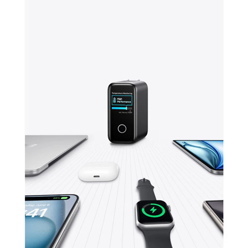 Chargeur mural USB-C GaN PD à 4 ports 140 W d'Anker avec câble USB-C - Gris foncé