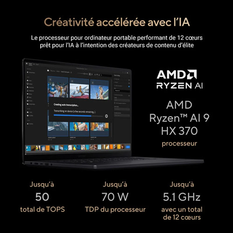 Portable à écran tactile ProArt P16 de 16 po d'ASUS - Noir nano (Ryzen AI 9 HX 370 d'AMD/RAM 32 Go/SSD 1 To/Windows 11 Famille)