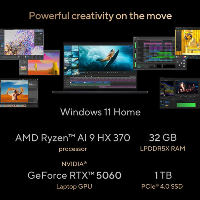 Portable à écran tactile ProArt P16 de 16 po d'ASUS - Noir nano (Ryzen AI 9 HX 370 d'AMD/RAM 32 Go/SSD 1 To/Windows 11 Famille)