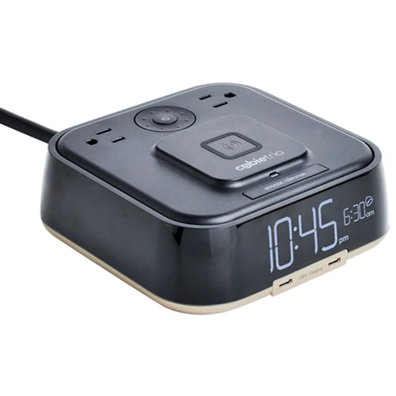 Brandstand CubieTrio Bluetooth Alarm Clock with Magnetic Wireless Charging, 2 USB-C Ports & 2 Outlets - White