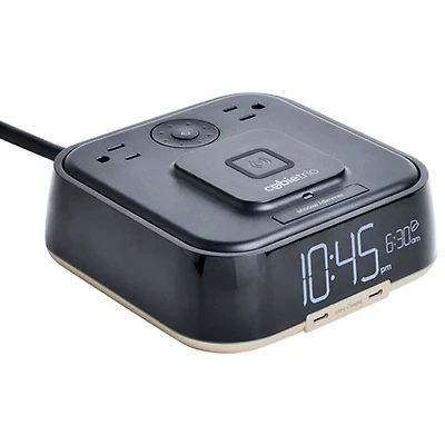 Brandstand CubieTrio Bluetooth Alarm Clock with Magnetic Wireless Charging, 2 USB-C Ports & 2 Outlets - White