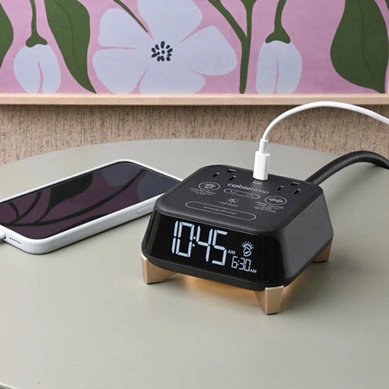 Brandstand CubieTime Zen Alarm Clock with 2 Outlets & USB-C Port