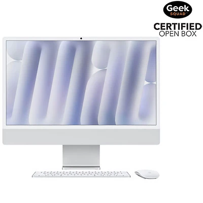 Boîte ouverte - iMac 24 po d'Apple (automne 2024) - Argenté (puce M4 d'Apple/processeur graphique 8 coeurs/RAM 16 Go/SSD 256 Go) - Français