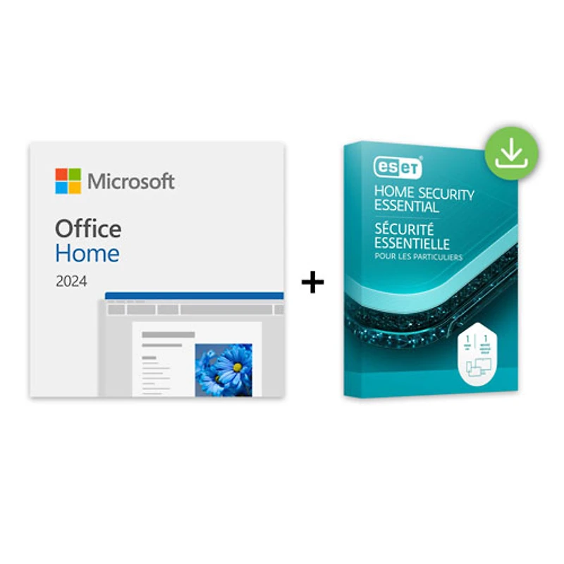 Microsoft Office Home 2024 & ESET Home Security Essential (PC/Mac) - 1 User - 1 Device - Bilingual - Digital Download