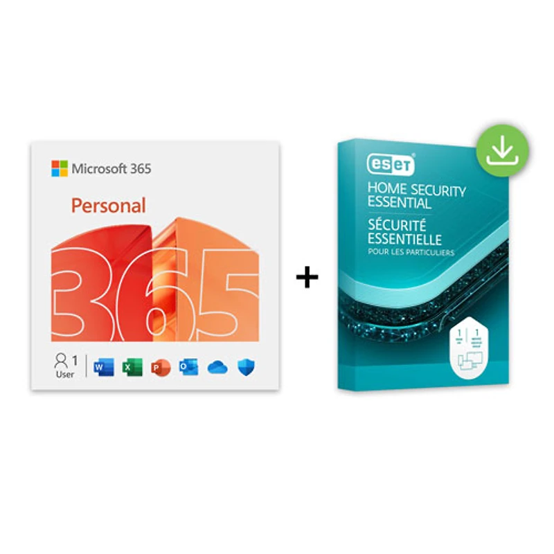 Microsoft 365 Personal & ESET Home Security Essential (PC/Mac) - 1 User - 12 Months - 1 Device - Bilingual - Digital Download