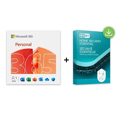 Microsoft 365 Personal & ESET Home Security Essential (PC/Mac) - 1 User - 12 Months - 1 Device - Bilingual - Digital Download