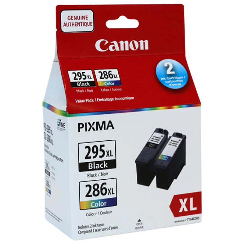 Cartouches d'encre noire/couleur PG-295XL/CL-286XL de Canon (7164C008AA) - Paquet de 2