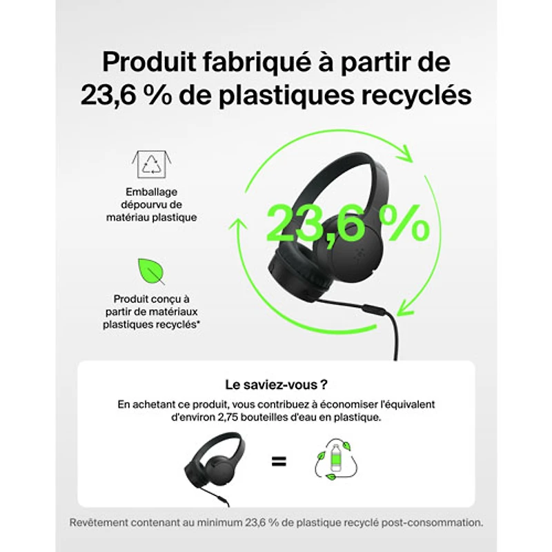 Belkin SoundForm Mini Over-Ear Noise Cancelling Wired Kids Headphones - Black